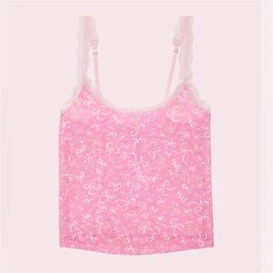 PINK LoveShackFancy Lace Trim Tank Top Pink Bow Print L